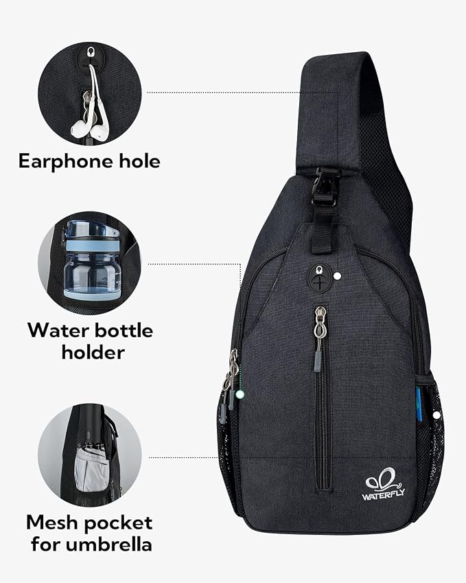 WATERFLY Crossbody Sling Backpack Sling Bag Travel Hiking Chest Bag Daypack - Image 4