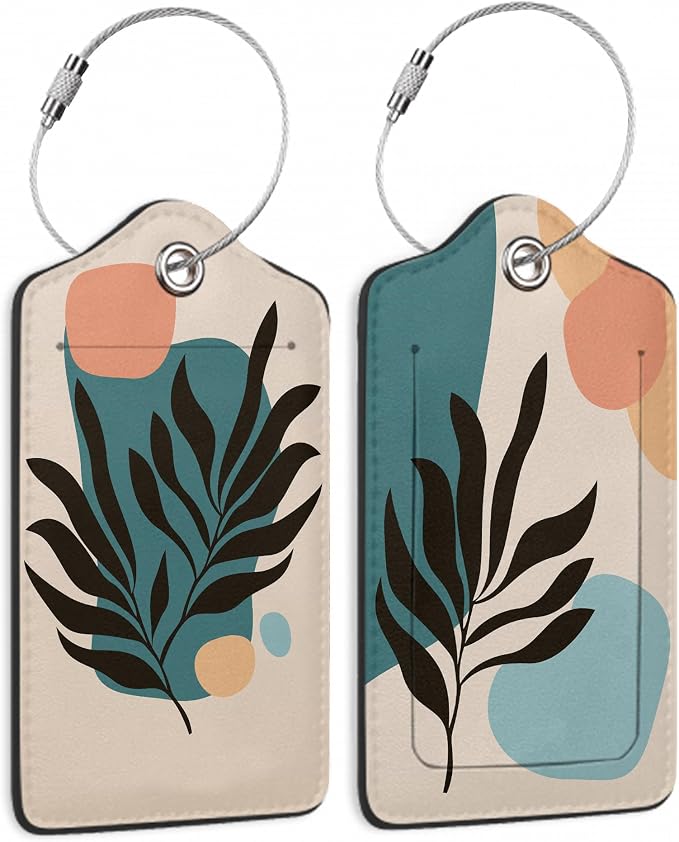 Boho Line Leaves Luggage Tags, 2 Pack Travel Cruise Tags by TXIANT