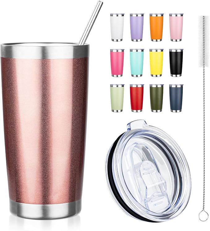 20oz Tumbler with Straw and Brush, Stainless Steel Vacuum Insulated tumbler by Unknown