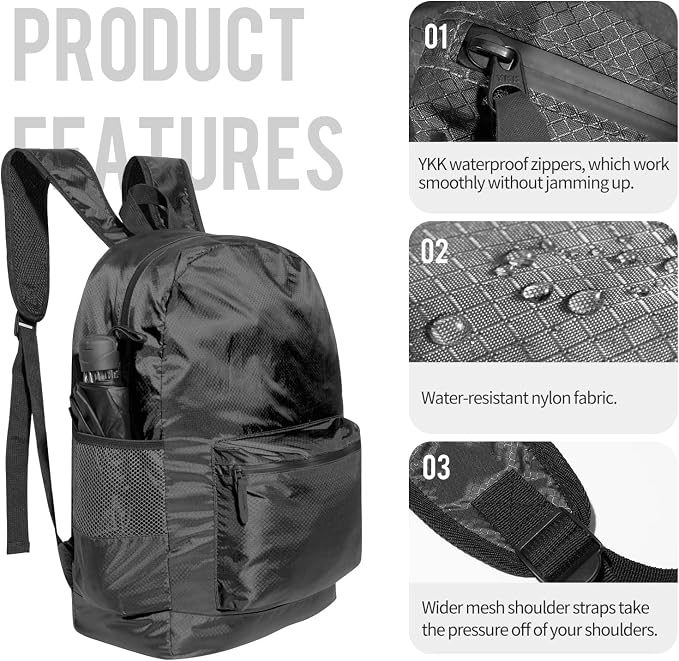 pack all 20L Lightweight Packable Backpack, Water Resistant Foldable Backpack - Image 3