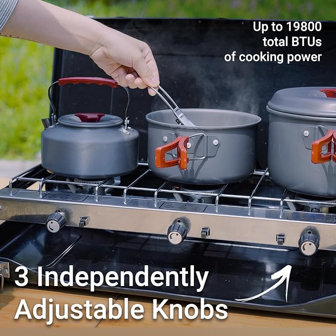 Camping Stove, 3 Burner Propane Portable Camp Stove - Image 2
