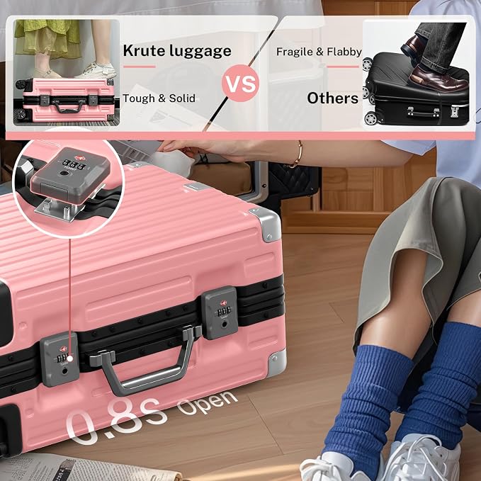 Krute Luggage 24 Inch Aluminum Frame Zipperless Suitcase - Image 8