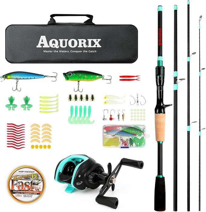 Fishing Pole Combo Set – Spinning & Baitcasting Travel Lure Rod Kit, Medium by Aquorix