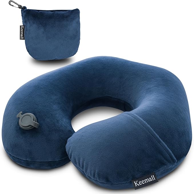 Travel Neck Pillow for Airplane, Compact Inflatable Neck Pillow for Traveling by Keemall