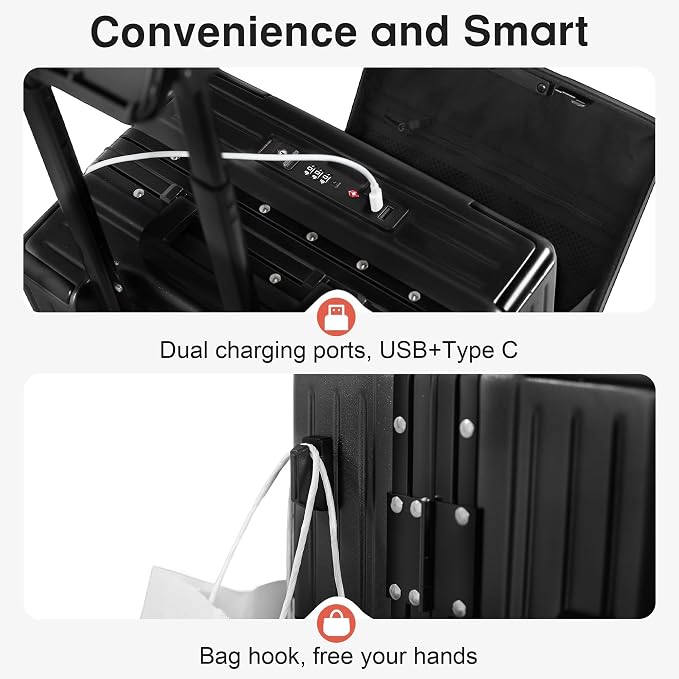 Carry On Luggage 20 Inch, Aluminum Frame Zipperless Luggage, ABS+PC Hard Shell - Image 6