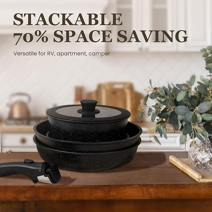 KIKCOIN 24 Pack Pots and Pans Set Non Stick, Detachable Handle Cookware Set - Image 6