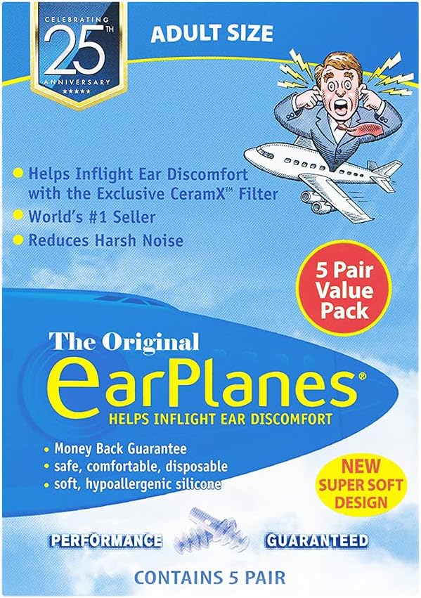 New Super Soft Adult EarPlanes® Ear Plugs Airplane Travel Ear Protection 5 Pair - Image 2