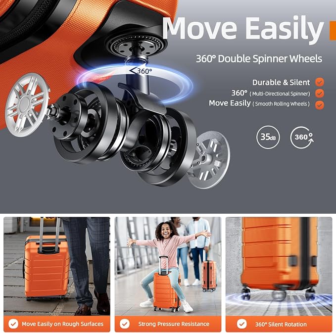 SHOWKOO Luggage Sets Expandable PC+ABS Durable Suitcase Sets Double Wheels TSA - Image 3