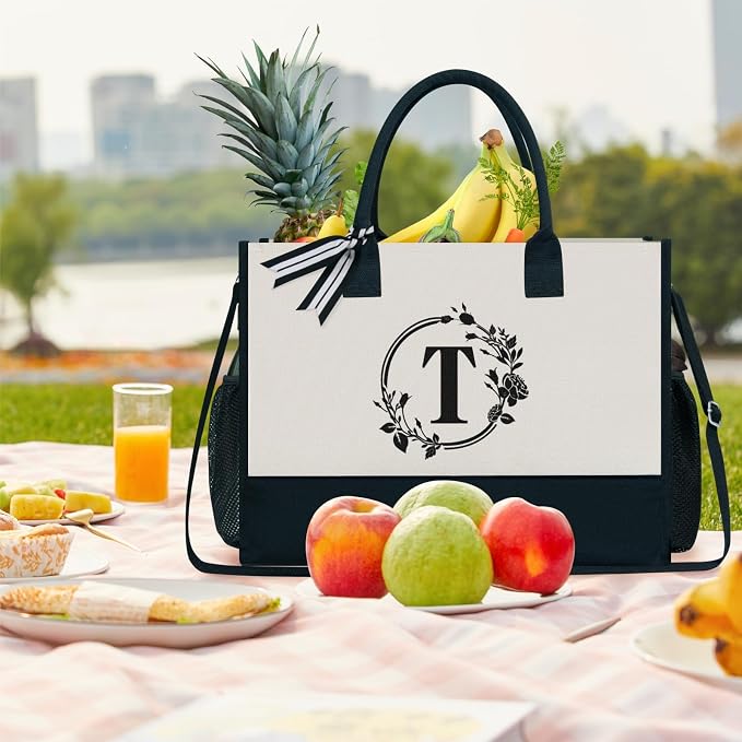 TOPDesign Personalized Initial Canvas Tote Bag, - Image 6