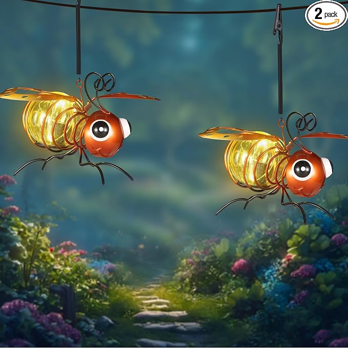 2 Pack Bee Solar Outdoor Hanging Lantern Creative Small Sculpture Lights by Unknown