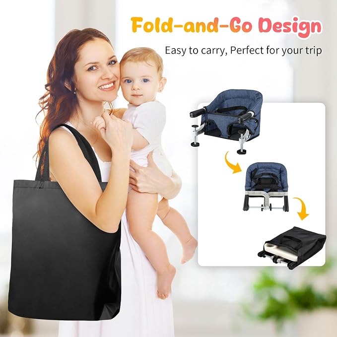 Hook On High Chair with Removable Dining Tray, Folding Portable Clip on Table - Image 6