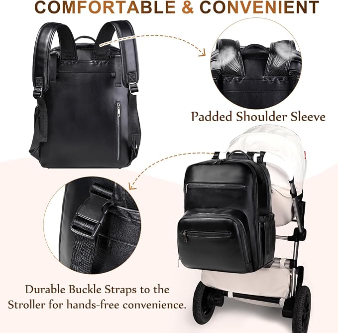 VASCHY Diaper Bag Backpack for Mum Dad, Unisex Large Waterproof Vegan Leather - Image 6