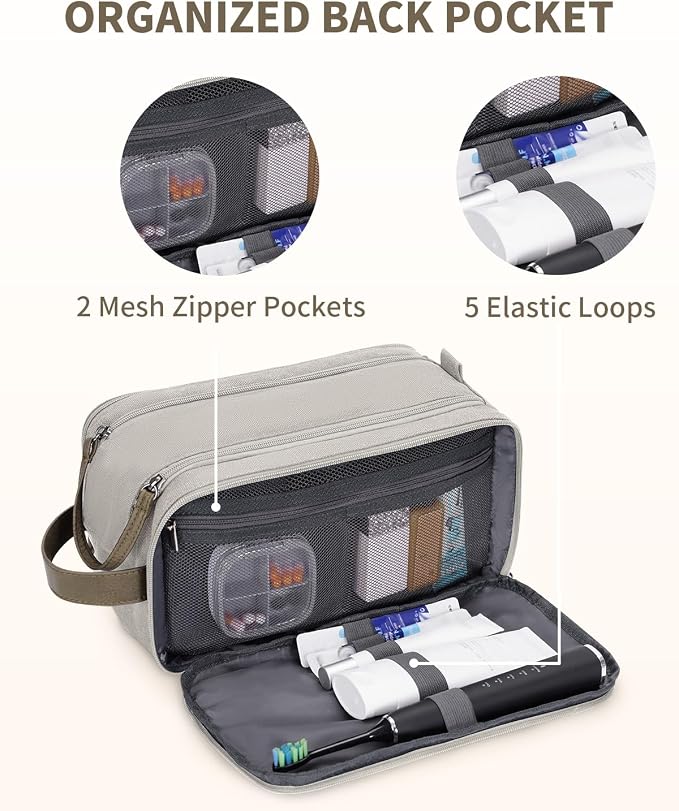 WANDF Toiletry Bag for Men Travel Toiletry Organizer Canvas and Leather Dopp - Image 5