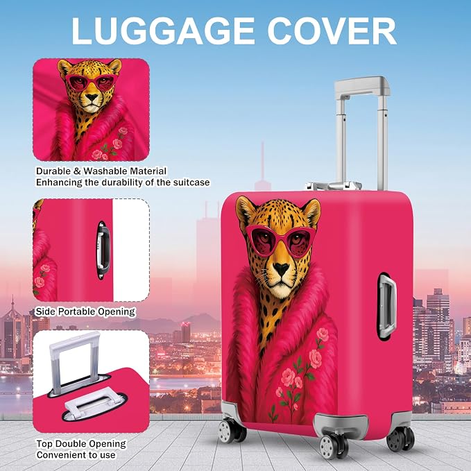 ANNA QUEEN Fashionable Leopard Luggage Cover, Leopard in Pink Coat and - Image 3