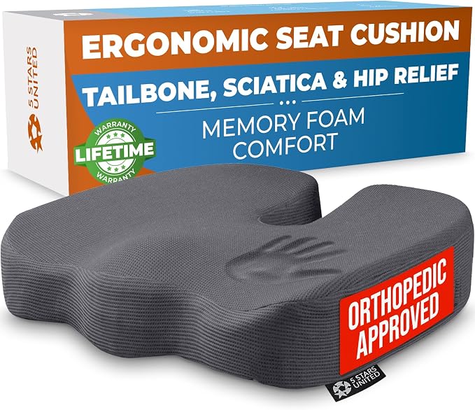 5 STARS UNITED Seat Cushion for Tailbone Pain Relief – Memory Foam Cushion for by 5STARSUNITED