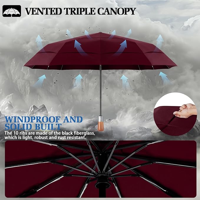 3T Wind Armor Travel Umbrella Compact Easy Auto Open Close Folding Umbrellas - Image 5