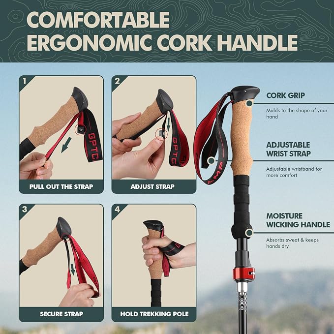 GPTCAMP Nordic Walking Stick, Cork Handle, Lightweight 7075 Aluminum Trekking - Image 2