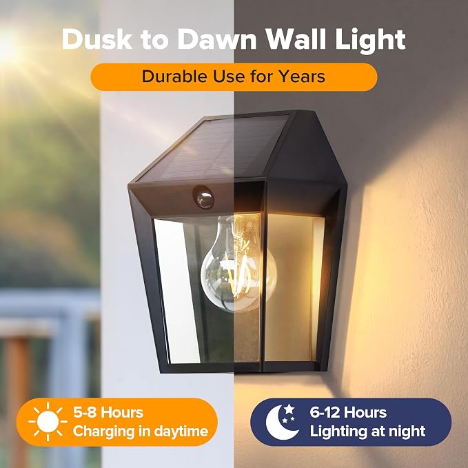 LUTEC 2 Pack Solar Wall Lights Outdoor, Solar Wall Lanterns - Image 2
