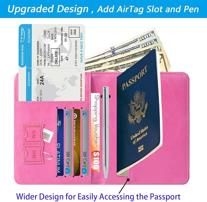 Airtag Passport Holder Cover Wallet Travel Essentials RFID Blocking Leather - Image 3