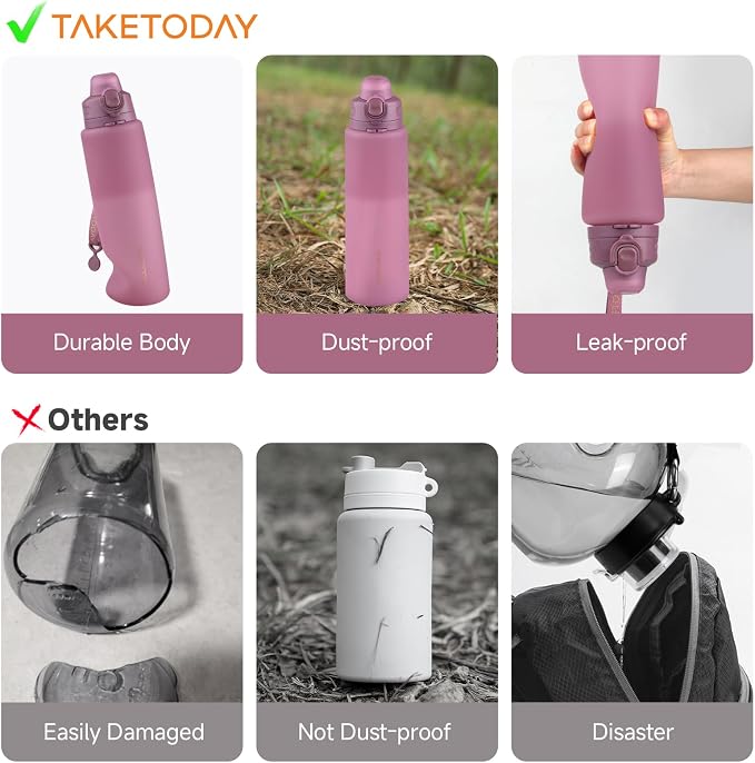 TakeToday Collapsible Water Bottles 32oz, Foldable Travel Water Bottle - Image 2