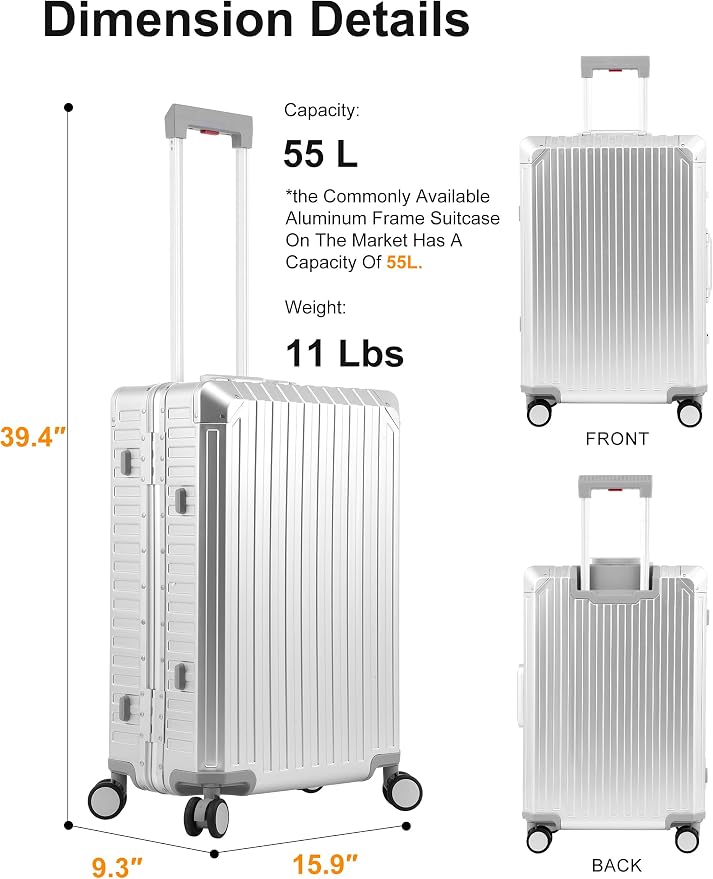 Mvst Luggage Premium All Aluminum Magnesium Carry On 20'' Lightweight Metal - Image 5