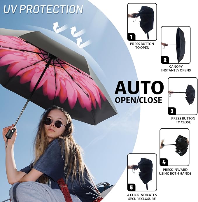 SY COMPACT Travel Umbrella Windproof Automatic Umbrellas Small Compact UV Sun - Image 4