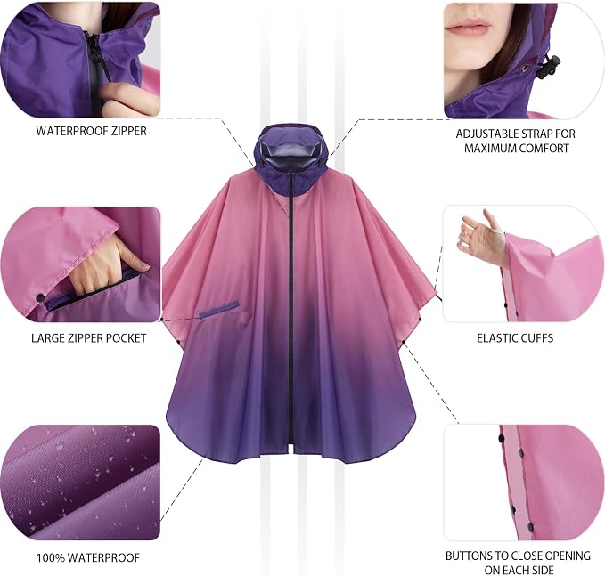 Rain Poncho Jacket Coat Hooded Zipper Style - Image 4