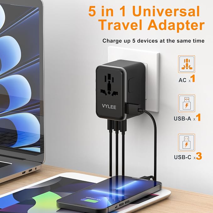 Universal Travel Adapter, VYLEE 45W International Plug Adapter - Image 2