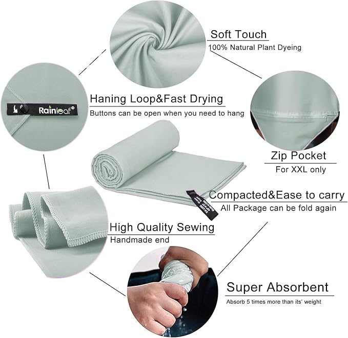Rainleaf Microfiber Towel Perfect Travel & Gym & Camping Towel. Quick Dry - Image 3