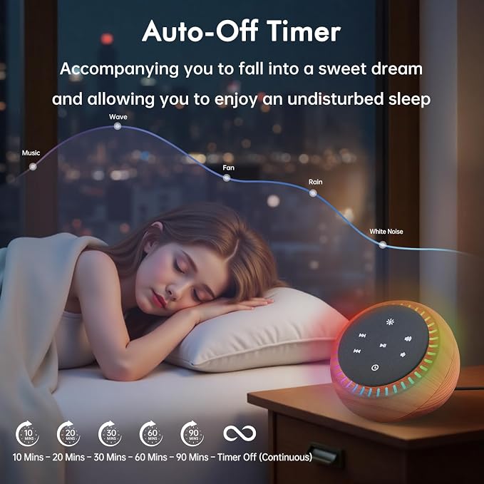 DreamSky Sound Machine for Sleep, 26 Sounds & RGB Light, USB-C Powered for Home - Image 3