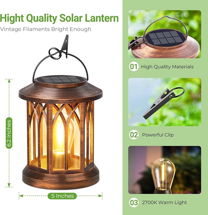 WdtPro Solar Lanterns Outdoor Hanging 6 Pack, Upgraded Bright Lantern Lights - Image 5