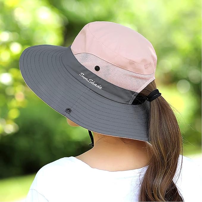 ZOORON Women's Ponytail Safari Sun Hat, Wide Brim UV Protection Outdoor Bucket - Image 2
