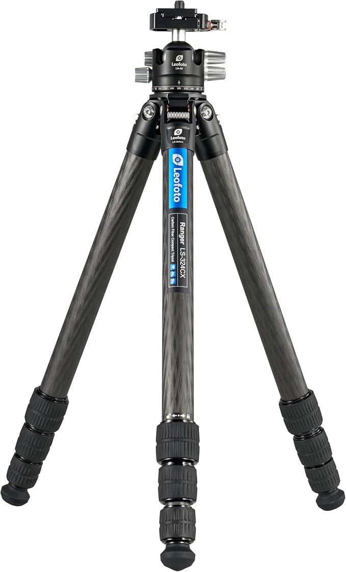 Leofoto LS-324CX+LH-40LR Travel Tripod, Ranger Series, Carbon Fiber, 4 Leg by Leofoto