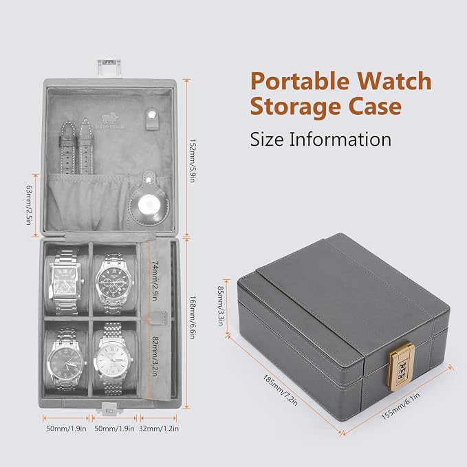 BISON DENIM Watch Box, 4 Watch Travel Case - Image 2