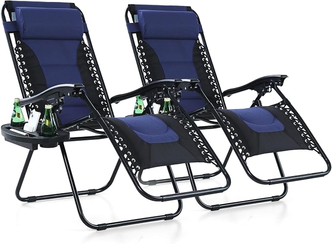 MFSTUDIO Padded Zero Gravity Recliner Chair Set of 2, Folding Patio Lounge by MFSTUDIO
