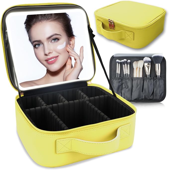 Makeup Bag with Led Mirror, Travel Makeup Organizer with 3 Color Setting by SUILU