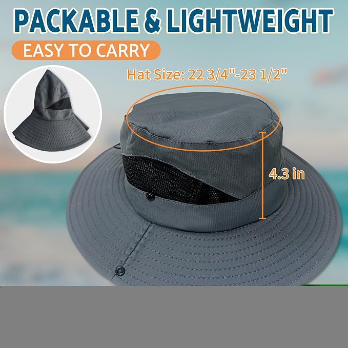 PFFY Sun Bucket Hats for Men Women 3” Wide Brim UPF 50+ Fishing & Beach Hat - Image 6