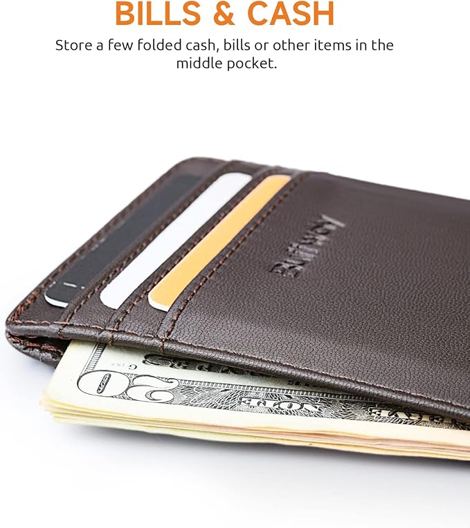 Buffway Mens Slim Wallet, Minimalist Thin Front Pocket Leather Credit Card - Image 5