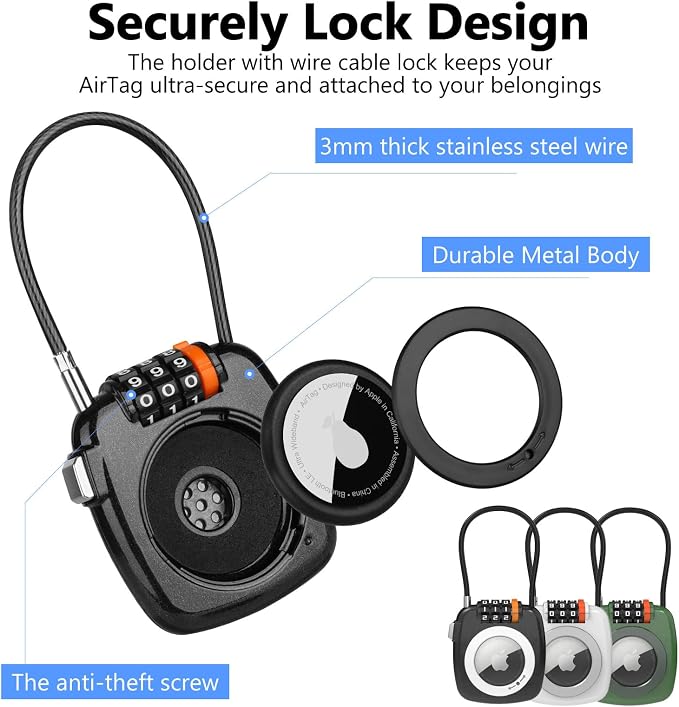 Compatible with Apple AirTag Secure Lock with Wire Cable, 3-Digit Combination - Image 5