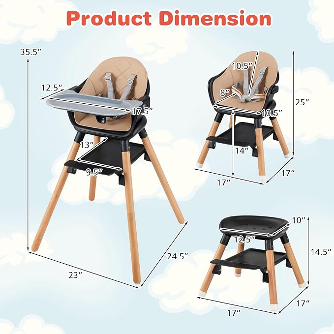 HONEY JOY Baby High Chair, 6 in 1 Convertible Wooden Highchair - Image 9