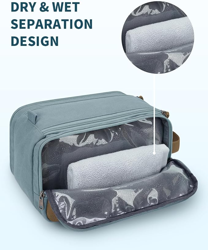 WANDF Toiletry Bag for Men Travel Toiletry Organizer Canvas and Leather Dopp - Image 2