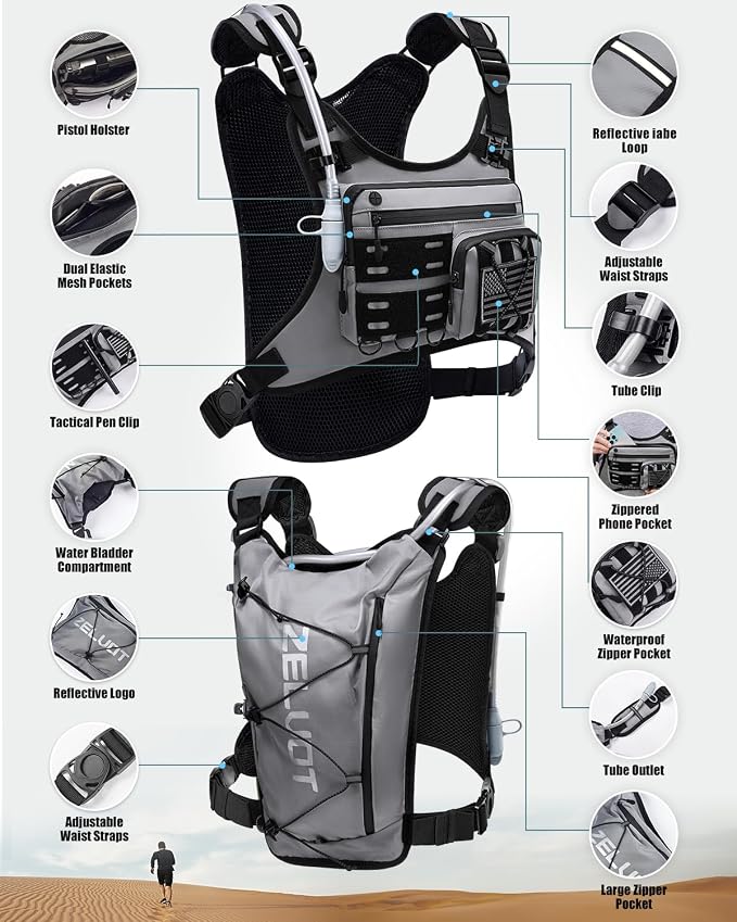 Running Vest with 2L Water Bladder, USA Original Patent, Lightweight Adjustable - Image 5