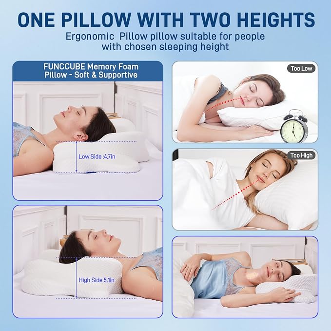 Cervical Neck Pillow for Sleeping, Dual Height Contour Memory Foam Pillow for - Image 7
