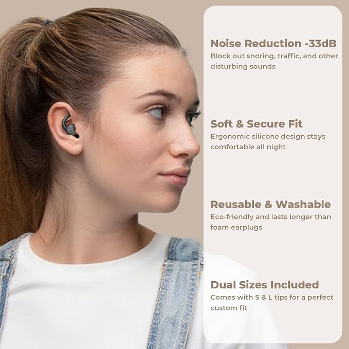 Ear Plugs for Sleeping: Reusable Earplugs for Sleep, Snoring Blocking, 2 Pairs - Image 2