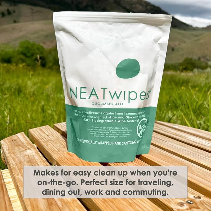 NEATwipes Hand Sanitizing Wipes | Travel Essentials | Disposable Wet Wipe & - Image 3