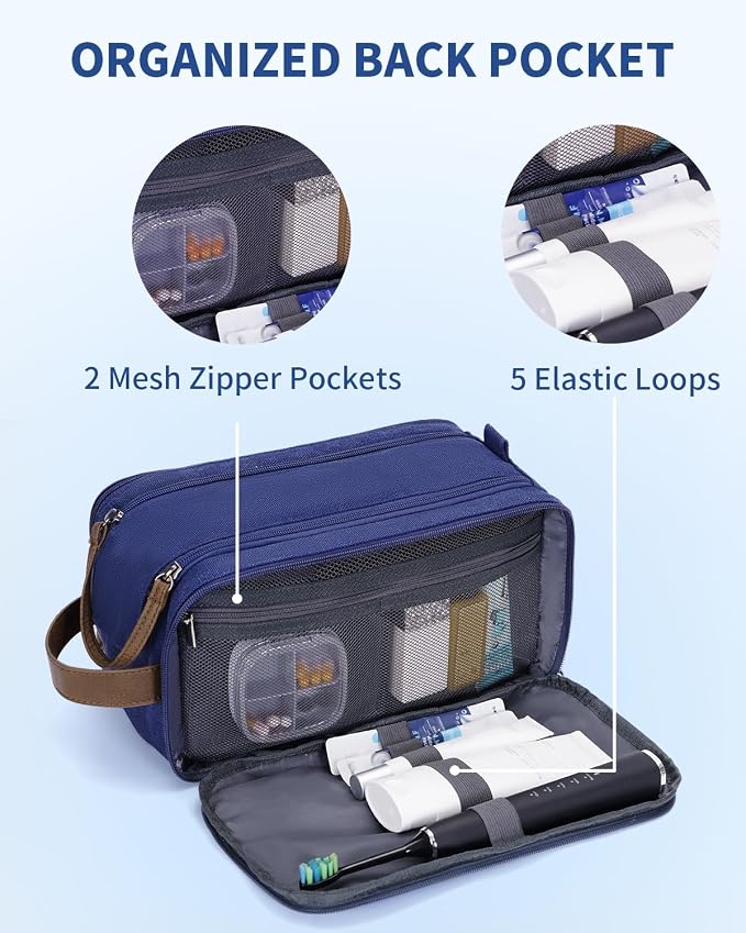 WANDF Toiletry Bag for Men Travel Toiletry Organizer Canvas and Leather Dopp - Image 6