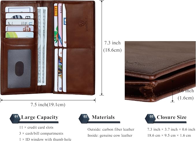 VISOUL Mens Checkbook Leather Wallets Long Bifold Wallets - Image 3
