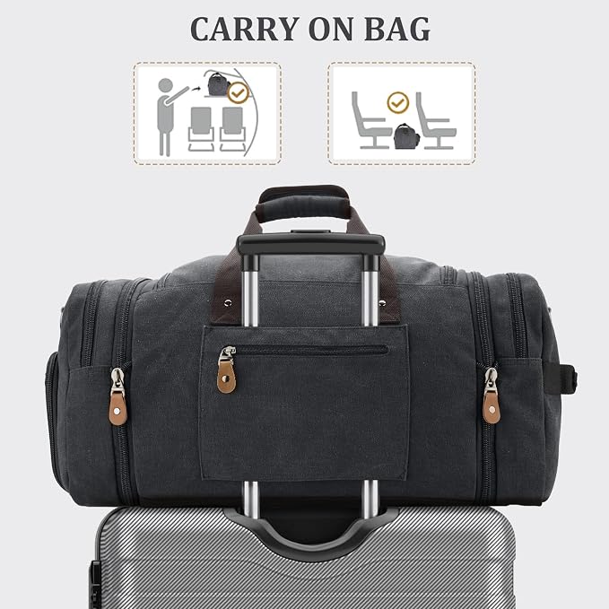 Gonex Canvas Duffle Bag 60L Travel Duffel Overnight Weekend Bag - Image 7