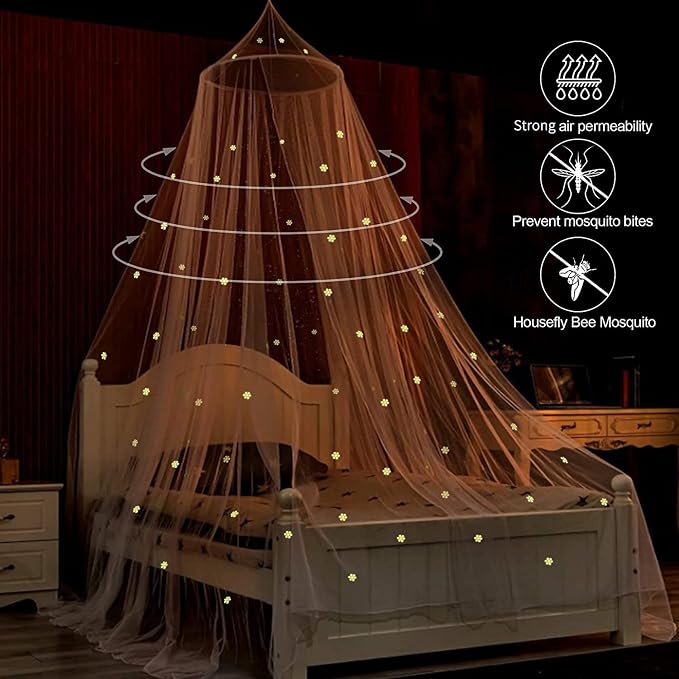 Mosquito Net for Bed, Large White Bed Canopy for Girls, Hanging Bed Net - Image 2