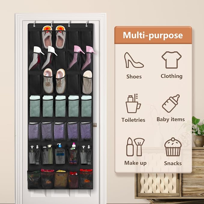 FENTEC 35 Large Pockets Over The Door Shoe Organizer, Mesh Hanging Shoe - Image 7